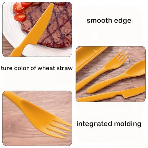 Travel Utensils Set - Reusable 5 Sets Wheat Straw Plastic Cutlery with Case , Portable Forks Spoons and Knives Set , Eco-Friendly BPA Free for Daily Use (Dark Green,Orange,Yellow,Purple,Black) - color: Blue, Deep Blue,Yellow,Purple,Black