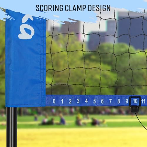 20ft Outdoor Volleyball & Badminton Combo Net Set for Backyard Beach with Adjustable Poles, Durable Anti-Sag Net, PU Volleyball, 2 Aluminum Rackets - color: Blue