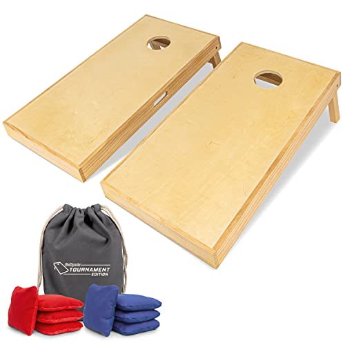 GoSports Premium 4 ft x 2 ft Regulation Competition-Ready Cornhole Board Set - Thick Wooden Board with Stop and Slide Bags - Complete Set for Yard Games, Backyard Outdoor Party Events - style: Natural