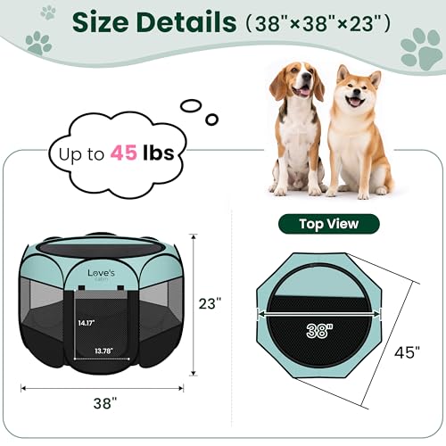 Love's cabin Pet Puppy Dog Playpen, Large Dog Tent Crates Cage Indoor/Outdoor, Portable Playpen for Cat, Foldable Pop Up Dog Kennel Playpen with Carring Case, Removable Zipper Top, Green - color: Green, size: 38.0"L x 38.0"W x 23.0"H