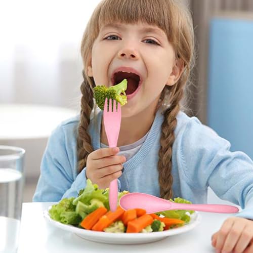 Reusable Travel Utensils Set with Case, 2 Sets Wheat Straw Portable Plastic Fork Spoons Knife Cutlery, Camping Eco-Friendly BPA Free Tableware for Kids Adults Work Picnic or Daily Use (Pink + Blue) - color: Pink+Blue