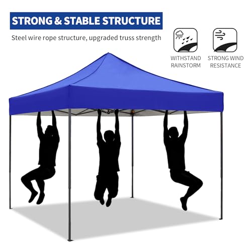 10x10 Pop up Canopy Tent with Sidewalls,Heavy Duty Waterproof Sun Shade Canopy Easy up Canopy with Wheel Bag Commercial Gazebo Tent for Outdoors Parties Vendors Camping Beach(Blue) - color: Blue