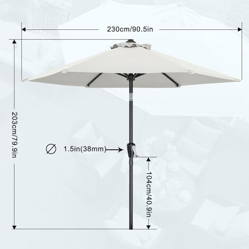 MASTERCANOPY 7.5FT Patio Umbrella with Push Button Tilt and Crank, Outdoor Market Umbrella with 6 Sturdy Ribs, UV Protection & Waterproof for Garden, Deck, Backyard, Pool (Light Beige) - color: light beige, size: 7.5FT