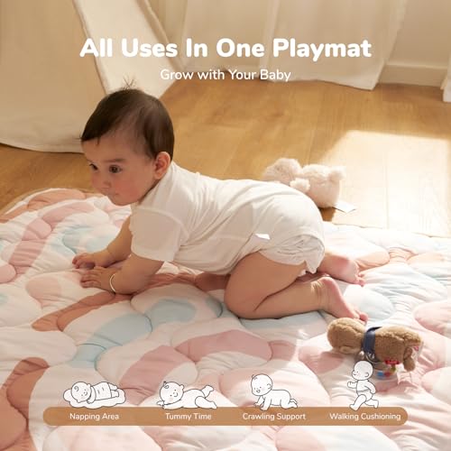 Momcozy Baby Play Mat for Floor, 50"x50" Thickened Playpen Mat, Playmate for Baby Tummy Time, Waterproof & Non-Slip, Foldable Outdoor Mat with Carrying Handle, Crayon - color: Crayon