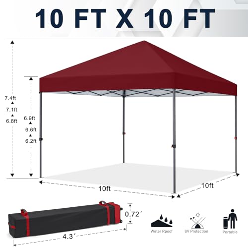 COOSHADE Durable Easy Pop Up Canopy Tent 10x10Ft, Burgundy - color: Burgundy, size: 10x10Ft