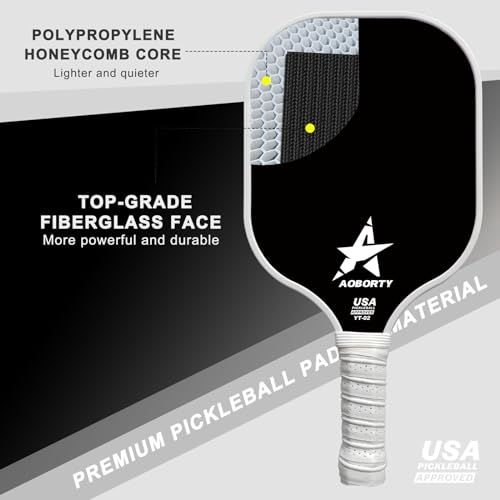 AOBORTY Pickleball Paddles 4 Pack - USAPA Light Graphite Premium Rackets Fiber Face & Polymer Honeycomb Core Pickleball Set with 4 Outdoor Indoor Balls Including Portable Carry Bag - color: Black and White