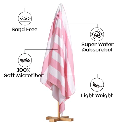 Touchat 4 Pack Beach Towels Oversized 30'' x 60'' Microfiber Pool Swim Bath Camping Travel Cabana Stripe Quick-Dry Super Absorbent Lightweight Sand Free Towel for Adults, Multi-Functional，Pink - color: Pink3