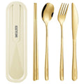 Travel cutlery set, 18/8 stainless steel cutlery, Reusable utensils set with case, Portable Silverware Lunch Box for Camping and Office-Stainless steel - color: Gold