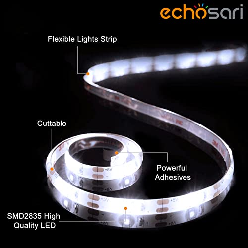 echosari Battery Operated Led Strip Lights White with Remote, 8 Modes, Dimmable, Timer, Self-Adhesive, Cuttable, for PC TV Kitchen Cabinet Shelves Bedroom Decor (3m 90LED) - color: Cool White, size: 9.8Ft