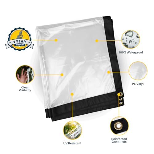 Seal Skin Covers Waterproof Clear Tarp 6x8 FT, 20 Mil 18 OZ 560 GSM Heavy Duty Transparent Vinyl Tarpaulin with Grommets - size: 6' X 8'