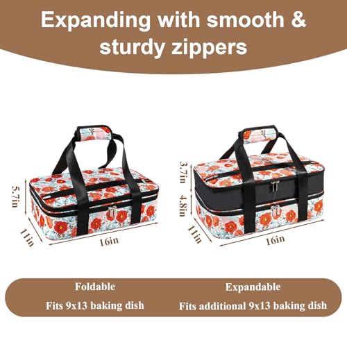 Insulated Casserole Carrier Expandable for Hot or Cold Food with Handle Food Transport for Travel Picnic Cookouts,Fits Pioneer Woman Kitchen Stuff Accessories and 9" x 13" Baking Dish - color: Color Three
