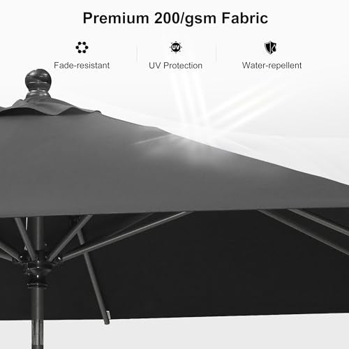 PURPLE LEAF 10' x 6.5' Rectangular Patio Umbrella Outdoor Table Umbrella Aluminum Frame Market Umbrella Sun Umbrella with 8 Sturdy Ribs & Tilt for Garden Deck Lawn & Pool Black - color: Black, size: 6.5' x 10'