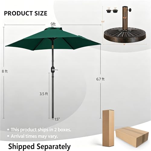 Yaheetech 10FT Patio Umbrella Outdoor with Heavy Duty Base Included,Table Umbrella with Push Button Tilt and Crank, UV Protection Waterproof for Yard/Outdoor/Wedding Parties and Events - Dark Green - color: Dark Green, size: 10FT