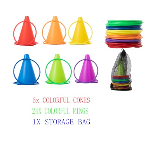 Generic 30 pcs Carnival Games Set Plastic Colorful Cones Ring Toss Combo Set Outdoor Carnival Games for Kids Adults Birthday Party Outdoor Throwing Games