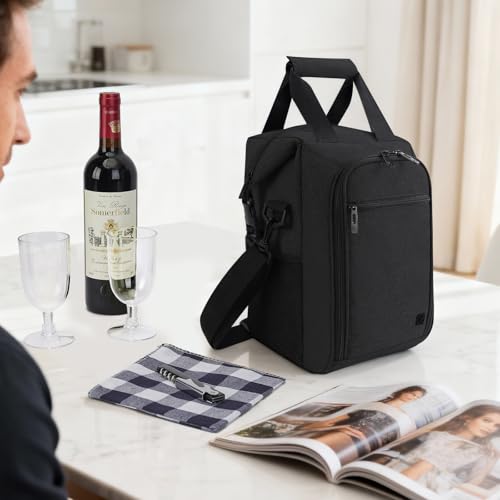 ALLCAMP 4 Bottle Wine Gift Bag - Insulated Tote Cooler, Adjustable Strap, Includes 4 Wine Glasses, Napkins & Corkscrew, Portable Travel Gifting (Black) - color: Jet Black, size: 4 Bottle