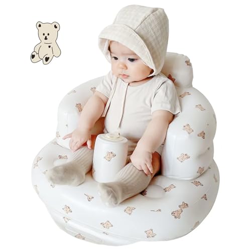 Inflatable Baby Seat - Infant Safety Support, Blow Up Baby Floor Seat with Built in Air Pump- Perfect for Travel, Beach, Camping - Ideal for Babies 3 Months and Up (Bear) - color: Bear