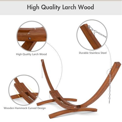 ANOW Heavy Duty Curved Wood Arc Stand with 2 Person Hammock, 13.5FT Larch Wood Stand with 2 Chains, 4 Balance Ropes and 4 Carabiners, Includes Cream Hammock with Spreader Bars - color: Cream-quilted