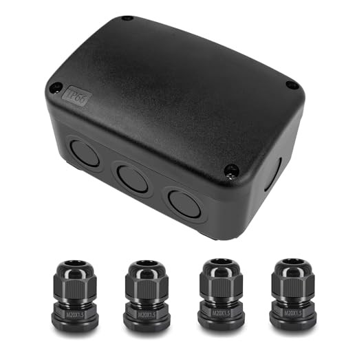 Weatherproof Junction Box,Nineleaf IP66 Waterproof Electrical Project Boxes PVC/ABS Plastic Enclosure Box CCTV Watertight 4.9 x 3.3 x 2.3 inch,Black,with 4PK 20mm Cable Gland - color: Black, size: Medium+4*M20