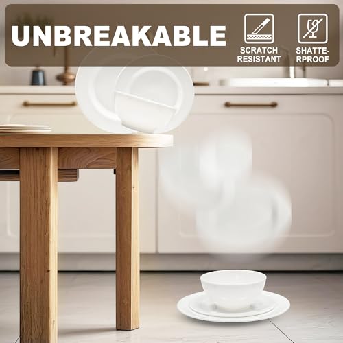 6 Sets Plates And Bowls Set(18 Piece) - Unbreakable Lightweight Dinnerware Set With 26 oz Cereal Bowls 8 inch Dessert Plates 10.5inch Dinner Plates Dishwasher Safe Reusable Gift for Wedding Home - color: Dinner Set White