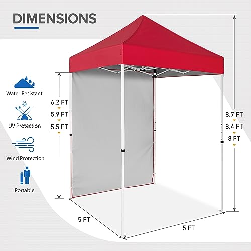 EAGLE PEAK Pop up Canopy 5x5, Outdoor Portable Canopy Tent with One Removable Sunwall, Carry Bag Included, Red - color: Red