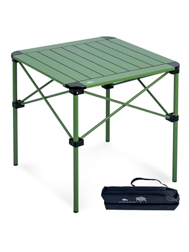 iClimb Lightweight Stable Alu. Folding Square Table Roll Up Top with Carry Bag for Camping Picnic Backyards BBQ Camp Kitchen (Green, M) - color: Green, size: Medium