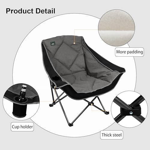 Northroad Folding Camping Chair,Oversized Portable Camp Chair w/Cup Holder,Heavy Duty Padded Lawn Chair Support 300 LBS for Outdoor, Tailgates, Beach, Hiking, and Picnics - color: Black