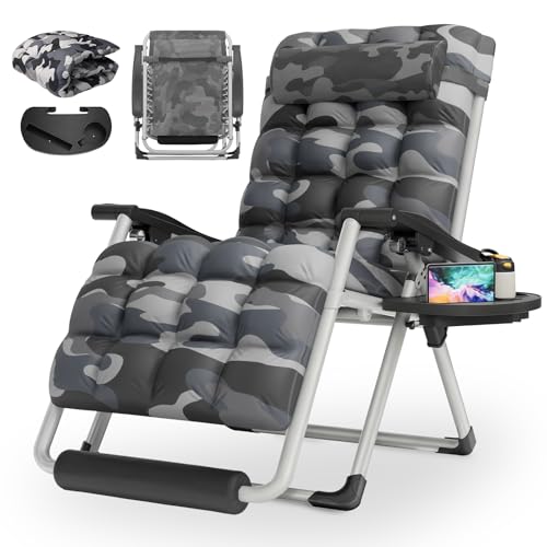 MoNiBloom 29-Inch Oversized Zero Gravity Lounge Chair with Cushion, Padded Patio Anti Gravity Recliner, XL Foldable Outdoor Lounger, Headrest and Footrest for Beach Camping, Camouflage - color: Camouflage, size: 29-Inch with Footrest 1-Pack