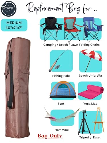 Replacement Bag for Folding Camping Chair, Portable Camp Chair, Hammock, Yoga Mat, Umbrella, Tents, Tripods, Fishing Poles - 420D Oxford Polyester Fabric - color: Brown, size: Medium 40"x7"x7"