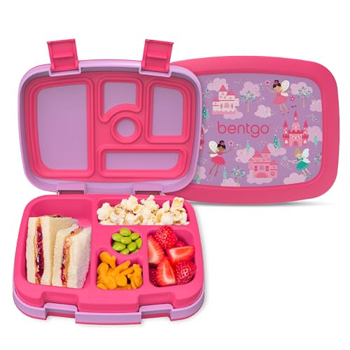 Bentgo Kids Prints Leak-Proof, 5-Compartment Bento-Style Kids Lunch Box - Ideal Portion Sizes for Ages 3-7, Durable, Drop-Proof, Dishwasher Safe, & PFAS & BPA-Free Materials (Fairies) - color: Fairies