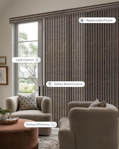 Graywind Manual Sliding Panels Natural Woven Panel Track Blinds Wand Control Window Blinds for Patio Sliding Glass Door Large Windows Width Up to 153", Custom Size (Barkwood) - color: Natural Barkwood