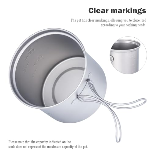 iBasingo Backpacking Cookset Titanium Camping Pots Set Ultralight Outdoor Picnic Pots Pans with Folding Handle Druable Portable Cooking Mess Kit Compact Picnic Dishes Bowls Cups (Multiple Sizes) - color: Ti2037C(750ML+300ML)