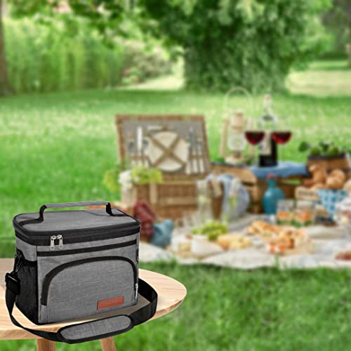 ExtraCharm Insulated Lunch Bag for Women/Men - Reusable Lunch Box for Office Picnic Hiking Beach - Leakproof Cooler Tote Bag Organizer with Adjustable Shoulder Strap for Adults - Grey - color: Classic Grey