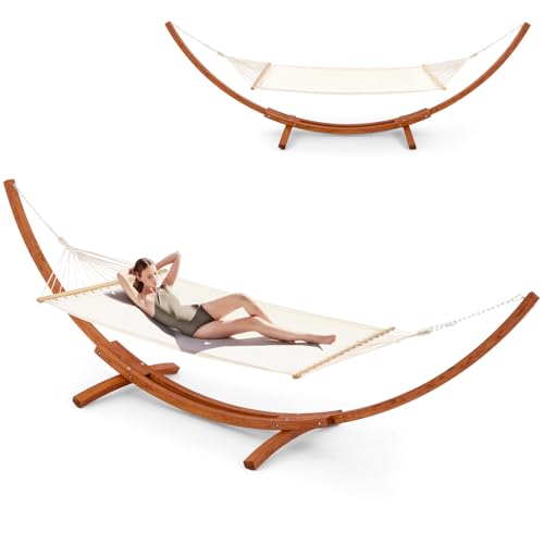 ECOTOUGE 12 FT Hammock with Stand, Single Person Heavy Duty Hammock Stand, Large Hammock Bed for Porch, Patio, Balcony, Garden, Backyard, White-Yellow - size: 12ft