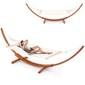 ECOTOUGE 12 FT Wooden Hammock with Stand for Single Person, Weather-Resistant, Certified Sustainable Hammock Bed for Backyard, Balcony, Porch(White) - size: 12FT