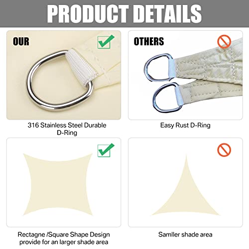 Neween Waterproof Sun Shade Sail Square UV Block Canopy for Outdoor Patio and Garden, Yard Activities (12'x12', Beige) - color: Beige, size: 12'x12'