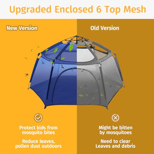 Alvantor® Baby Playpen Pop Up Play Yard 84"x84"x44”Large Kids Play Tent Indoor Outdoor Playhouse Mesh Play Pen, Mosquito Net Playpen Camping Beach Playground for Babies Toddlers Infant, Navy - color: Navy, style: Upgraded with top mesh*6