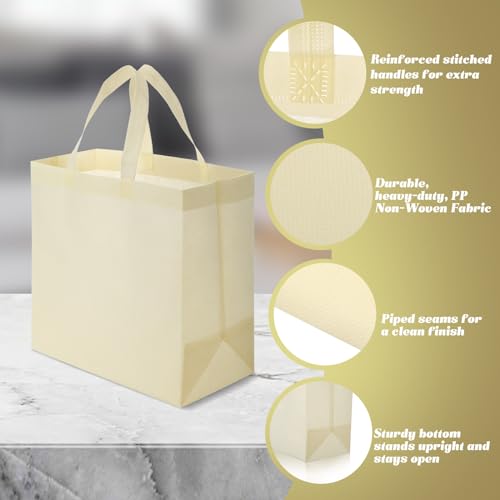 Reginary 100 PCS Reusable Totes Bags - Non Woven Grocery Handle Bags for Shop Events & Retail Store (Beige) - color: Beige