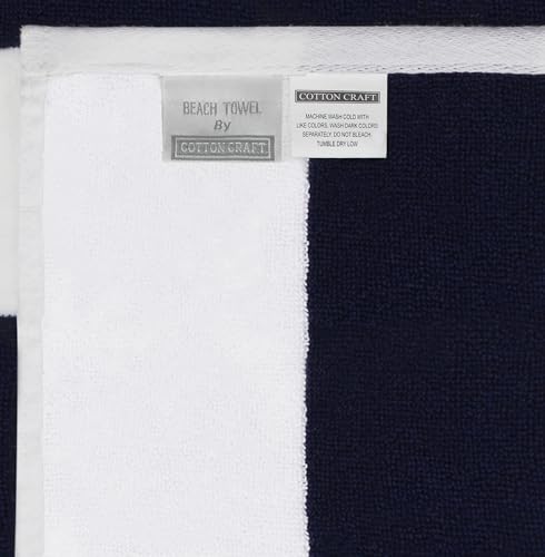 COTTON CRAFT Oversized Beach Towels - Set of 2 - XXL 35x84 The Big Kahuna 7 Foot Extra Large Beach Blanket Towel - Big & Tall - Huge 100% Cotton Velour Soft Luxury Pool Bath Towel - Cabana Stripe Navy - color: Cabana Stripe - Navy, size: 2 Pack - 35x84