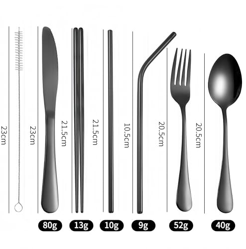 7pcs Travel Utensils with Case,Portable Silverware Set for Work, Stainless Steel Reusable Travel Cutlery Set, Fork and Spoon Set for Camping, Picnic, Gadgets, Lunch Box for Men, Black - color: Silver