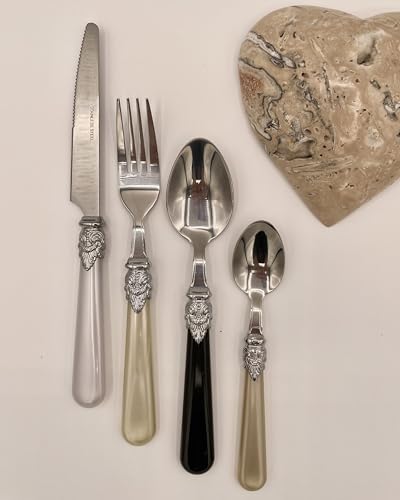 The Original Brink House Glam Mix & Match Stainless Steel Cutlery Set with Assorted Baroque Handles / 16 pieces with Metal Stand, Lifestyle utensils set for home, first apartment, dorm, dinner parties - color: Glam Assortment, size: Service for 4 (16 pcs)