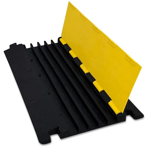 Pyle Durable Cable Ramp Protective Cover - 2,000 lbs Max Heavy Duty Cable & Hose Protector w/ Flip-open Top Cover & 5-Slot Multi-Channel Design - Cable Concealer for Outdoor & Indoor Use-Pyle PCBLCO28