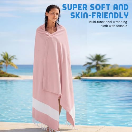 HunnmingRe 1 Pcs 82 x 88 Inch Extra Large Magnetic Beach Towel Oversized Turkish Blanket Cotton XXL Sandproof Towels Huge Big Giant Throw Quilt Blankets for Adult Picnic Camping Travel Pool (Pink) - color: Pink, size: 82 X 88 Inch