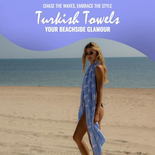 Beach Towel 100% Cotton Turkish Beach Towel Adult 38x70 Inch Pre-washed Absorbent Extra Large|Sand Free Quick Dry BathTowels|Lightweight Blanket|Travel Cruise Camping Spa Gym Yoga Towel|Airy Blue - color: Blue