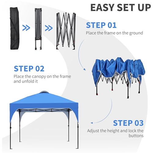 GDY 10x10 Pop Up Canopy Tent, Outdoor Gazebo with 4 Sandbags, Easy Up Canopy with 3 Adjustable Heights for Events, Parties, Camping, Blue. - color: Blue, size: 10x10