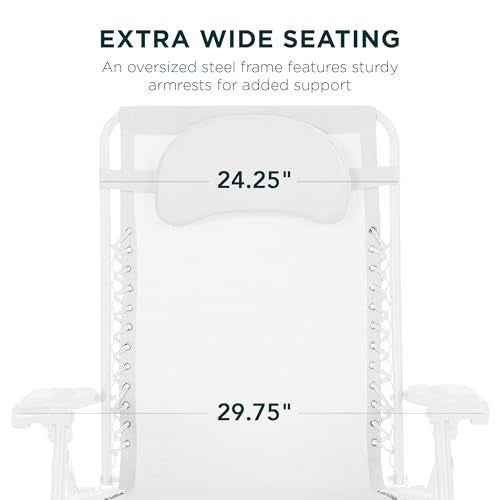 Best Choice Products Oversized Zero Gravity Chair, Folding Outdoor Patio Lounge Recliner w/Cup Holder Accessory Tray, Pillow - Snow - color: Snow
