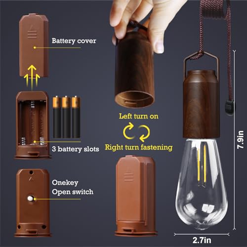 2 Pack Battery Operated Hanging Tent Light Bulb,Portable Outdoor Vintage LED Camping Light,Hurricane Pendant Emergency Lighting Lantern for Hiking Backpacking Fishing Outage Power Failure - size: 2 PACKS AAA batteries