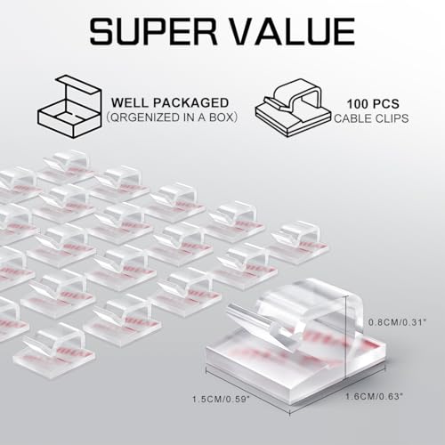 KGROTE 100PCS Cable Clips, Adhesive Wire Clips Strong Cord Clips Wire Holders, Cable Management Clips for Desk, Wall, Car, TV, Ethernet Cable (Clear, Small) - color: Clear, size: Small