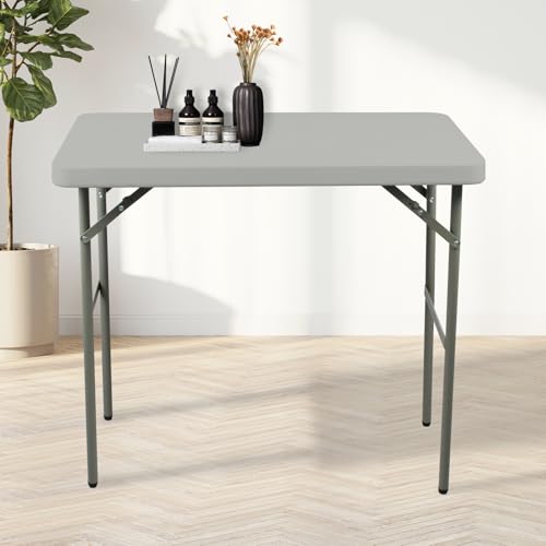 Folding Table 2.7ft Rectangular All-Occasion Plastic Folding Event Table for Indoor and Outdoor, Portable Desk, Camping, Durable and Stable, HDPE and Steel, Wide Application, Grey - color: Grey, size: 2.7ft