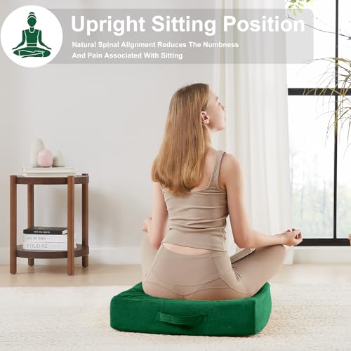 JKMAX 22 inches Floor Pillow for Adults - Large Meditation Cushion with Thick Foam - Premium Outdoor Square Floor Cushion Seat - Yoga Pillow for Sitting On Floor - Green - color: Green, size: 1 Count