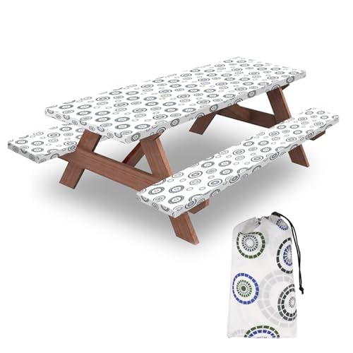 6ft Picnic Table and Bench Cover, Camping Essentials RV Gear, 72 in Waterproof Windproof Outdoor Elastic All Around Tablecloth, Fitted Rectangle Tables and Seats, Blue Flywheel - color: Blue Flywheel, size: 72"